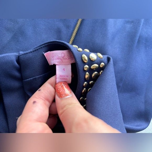 Lilly Pulitzer Navy Blue Midi Dress with Gold Accents - Picture 4 of 4